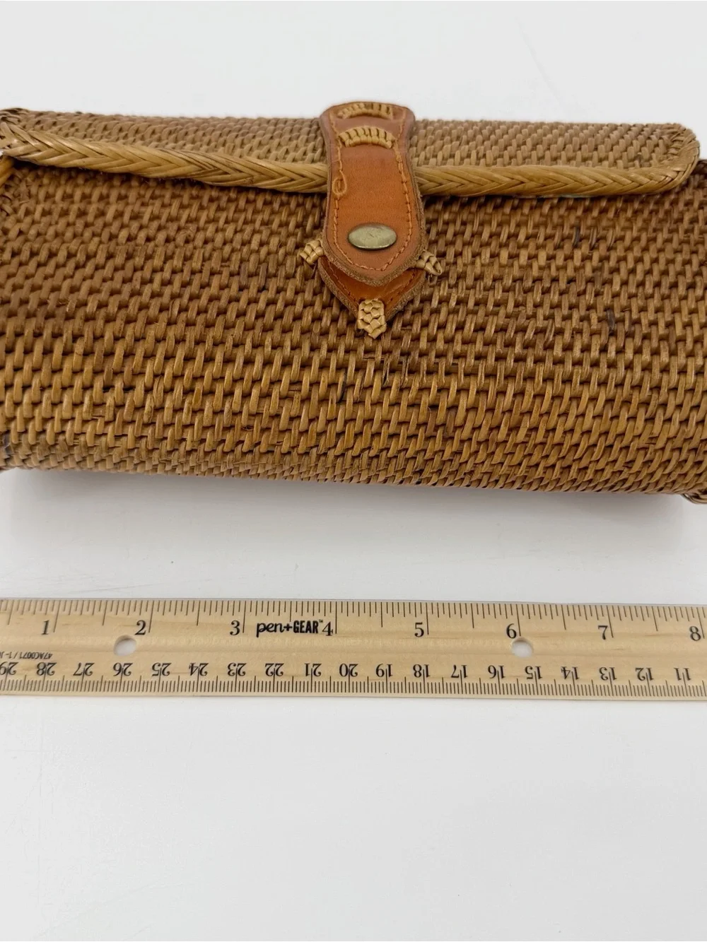 Mini Rattan Crossbody Leather Purse Bali Straw Wicker Boho Clutch - Picture 5 of 9